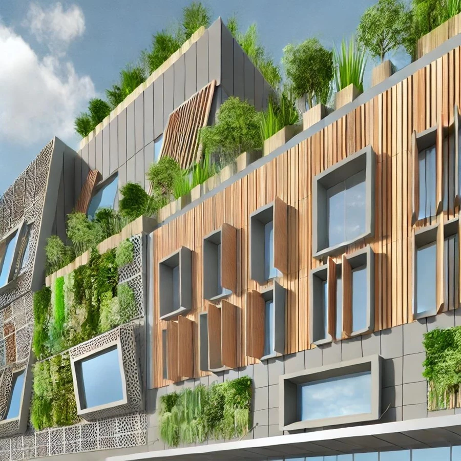 חלונות גדולים מאפשרים כניסת אור טבעי ואוורור, והצמחייה משולבת כחלק בלתי נפרד מהחזית ליצירת איזון בין טבע לעירוניות