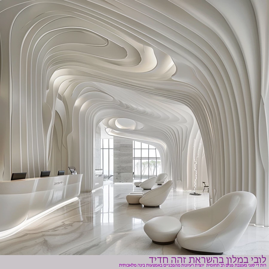 עיצוב חללים של בית מלון על ידי הבינה המלאכותית בהשראת האדריכלית זהה חדיד