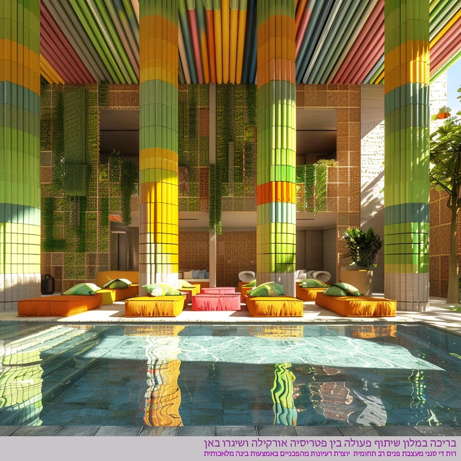 עיצוב חללים של בית מלון על ידי הבינה המלאכותית בהשראת המעצבת פטריסיה אורקילה