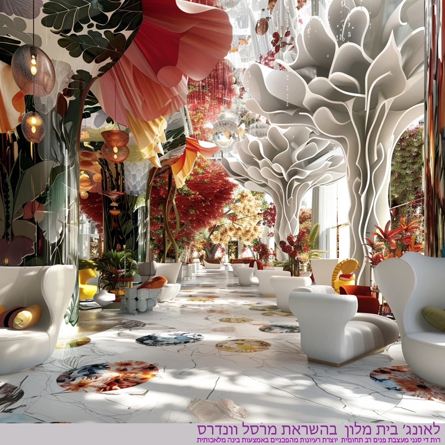 עיצוב חללים של בית מלון על ידי הבינה המלאכותית בהשראת המעצב מרסל וונדרס