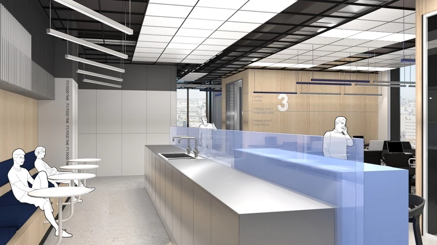 שם הפרויקט משרדי חברת פילת. עיצוב: איתי אלטר - אלטר אדריכלים. הדמיות: אלטר אדריכלים.