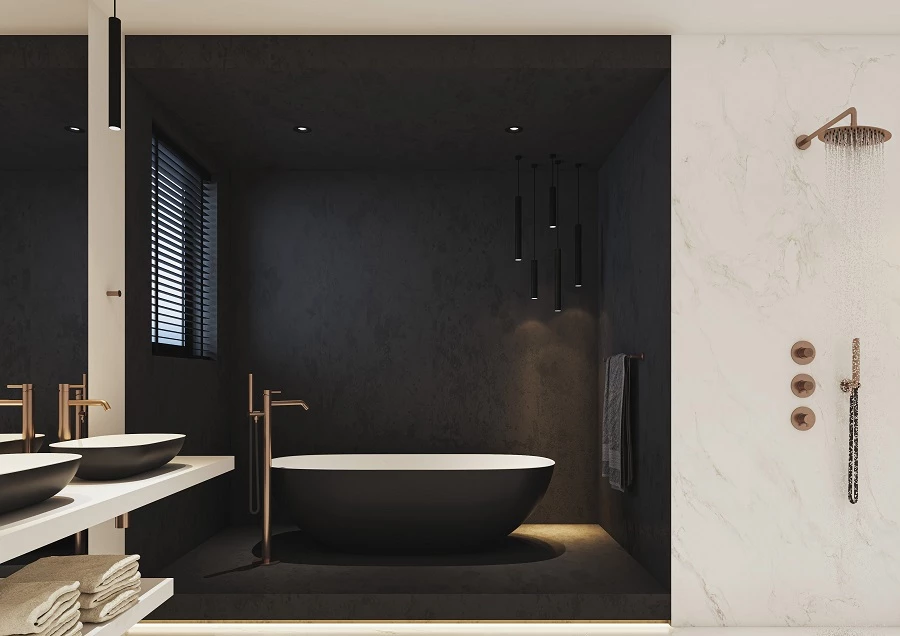 ברזי הנחושת מסדרת Slimline של Jee-O על רקע שחור לבן