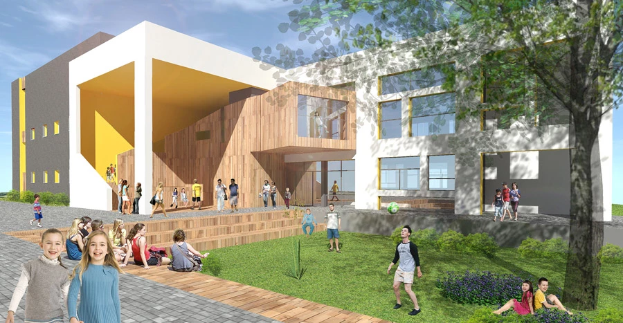 ביה׳׳ס אלומות. תכנון: ליואי דבוריינסקי אדריכלים בע׳׳מ. הדמיות: באדיבות המשרד