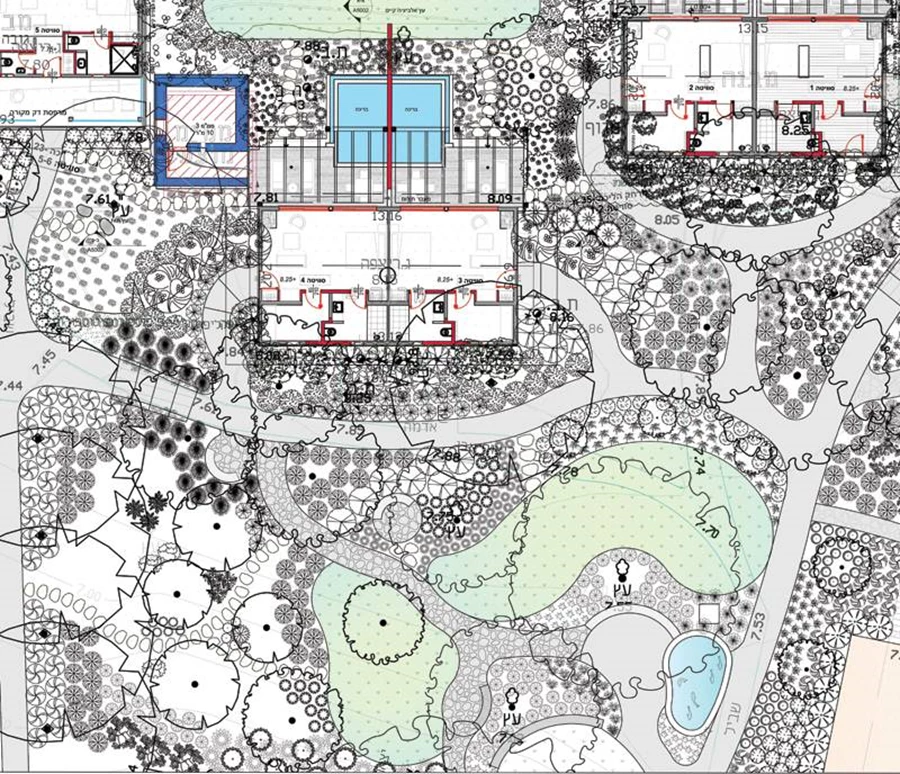 פרט מתכנית נוף של גן במלון בשבי ציון.
