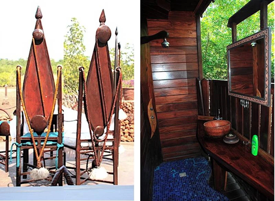 Credit: Ruth Arad מימין המקלחת הפתוחה לשיחי המנגרוב משמאל כסאות יחודיים