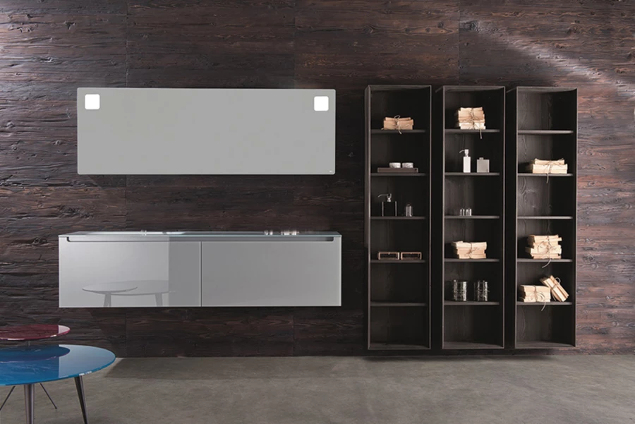 יחידות כיור ואחסון מזכוכית בגוון אפור מעושן בגימור סאטן, מבית FALPER | רשת מודי.