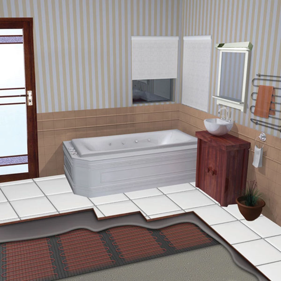 פריסת יריעות חשמל בחדר הרחצה ליצירת חימום תת רצפתי. המערכת בייצור ישראלי | 