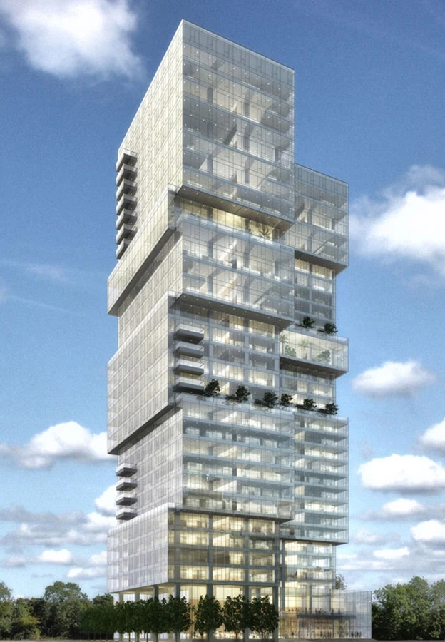 מגדלי הארבעה-מבט צידי בשעות בערב במוקדמות-הדמייה