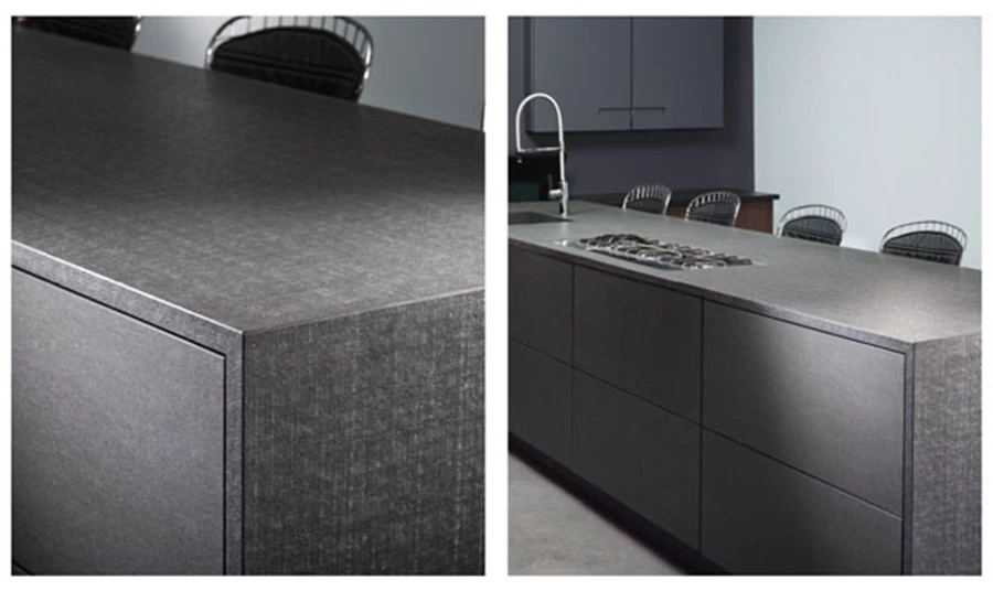 מטבח בחיפוי אבן טבעית מסוג גרניט בטקסטורה ייחודית. מתוך סדרת טקסטורות הבדים של פרביטל.