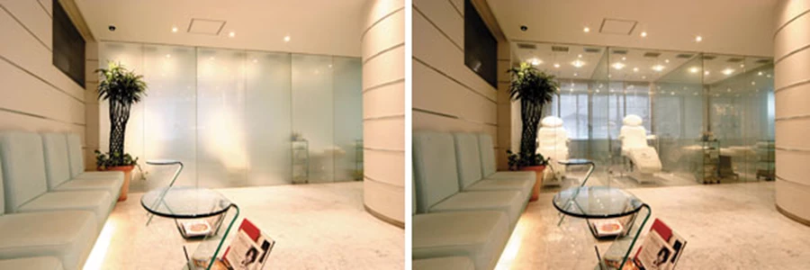 מחיצת זכוכית אלגנטית לחיסכון ולשמירה על הפרטיות בלחיצת כפתור אחת...