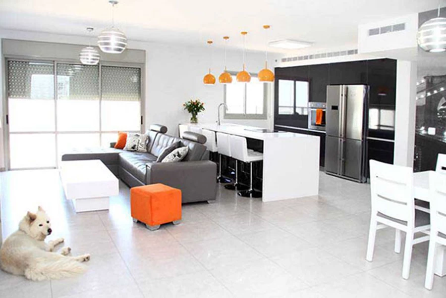 דו פלקס ברחובות מבט למטבח והסלון | צילום: אפרת שיין