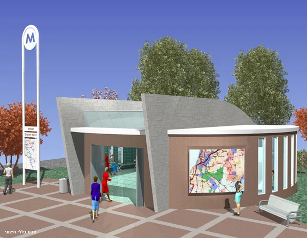 פויליון כניסה מהרחוב לתחנה תת-קרקעית הצעה לעיצוב הרכבת הקלה. ולדימיר מרקובסקי