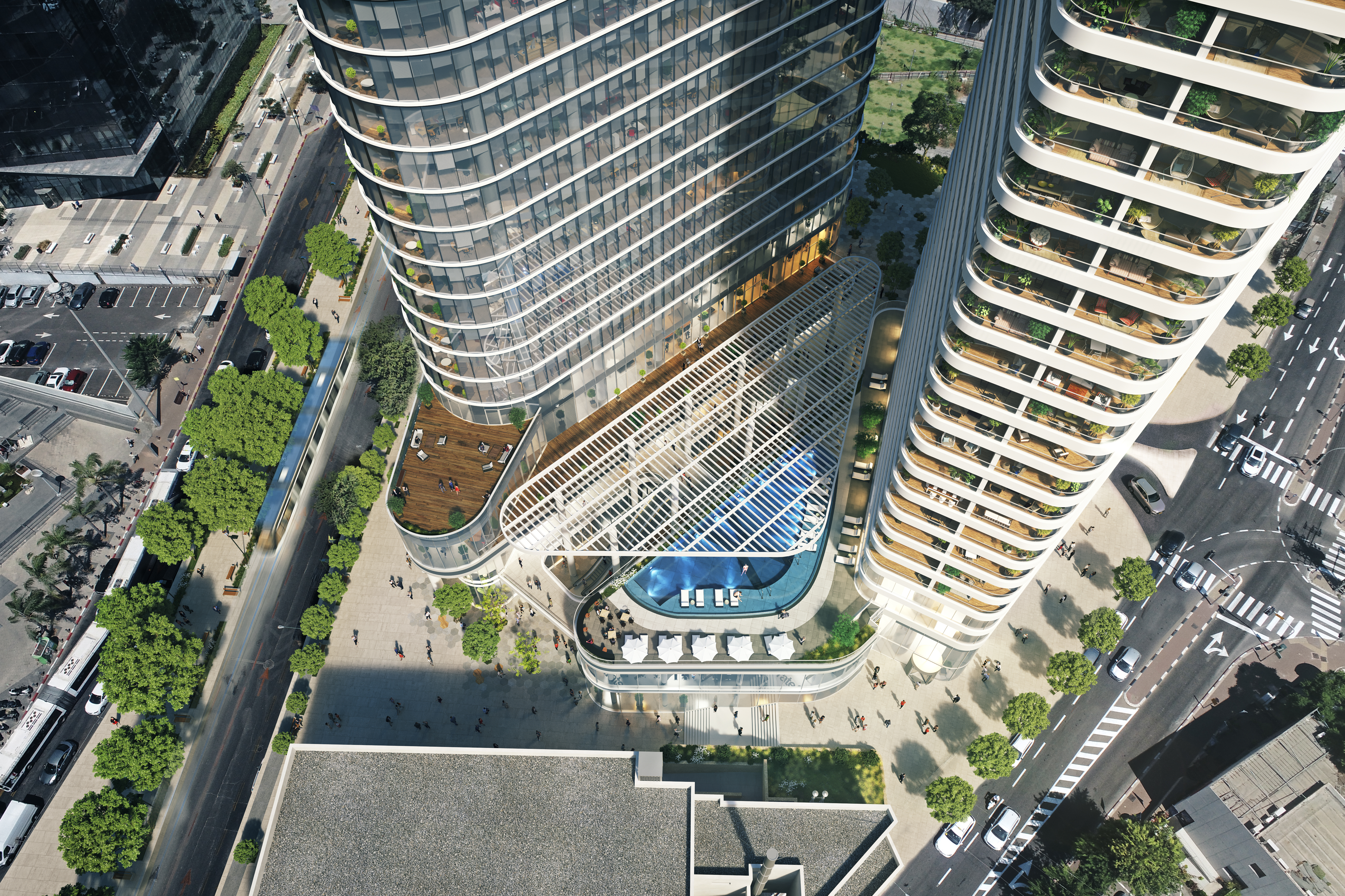 שימוש באלמנטים שמייצרים אינטימיות, עם הפרדה בין המשרדים, המגורים והמסחר