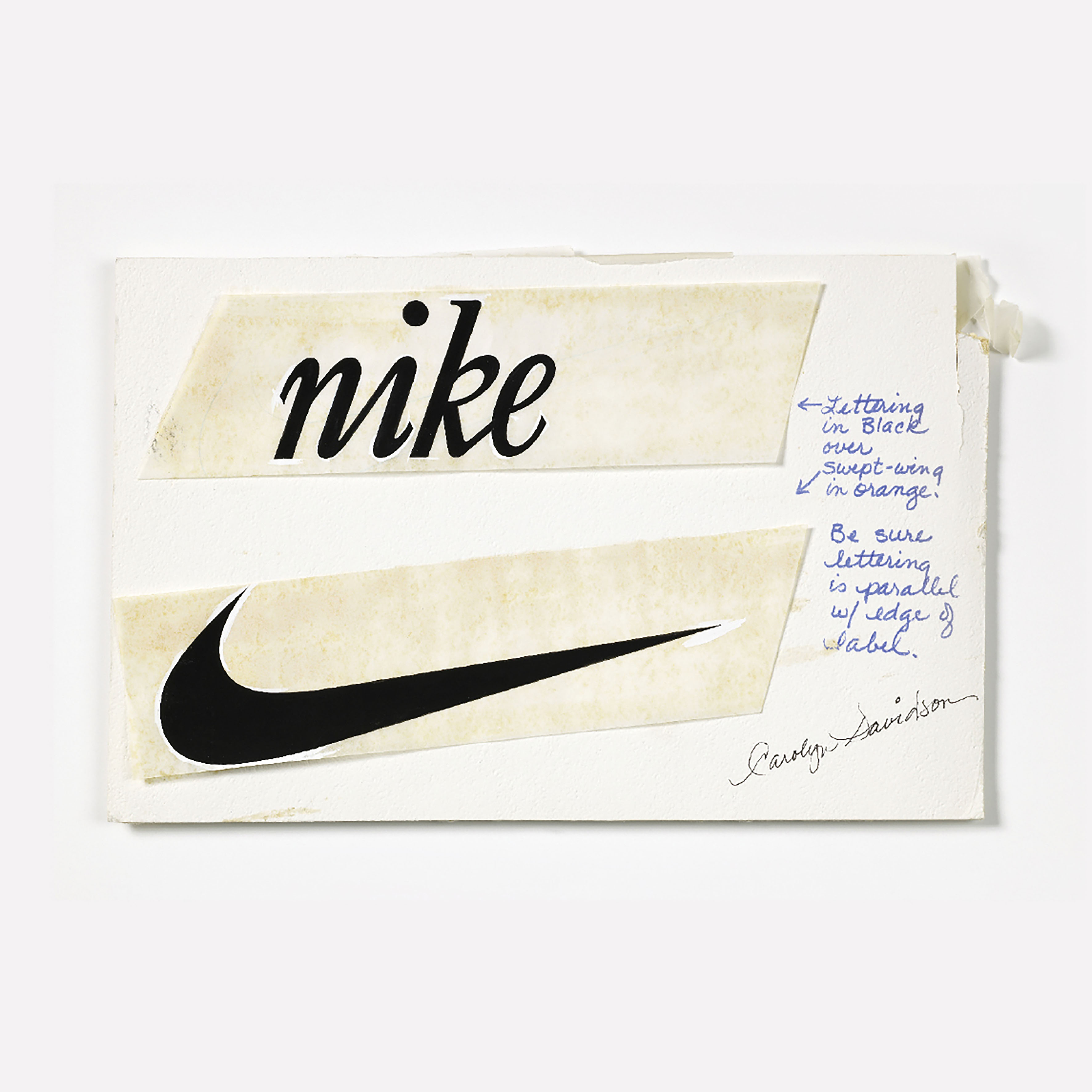 שרטוט ה־Swoosh המקורי, קרולין דיווידסון, 1972 © Nike
