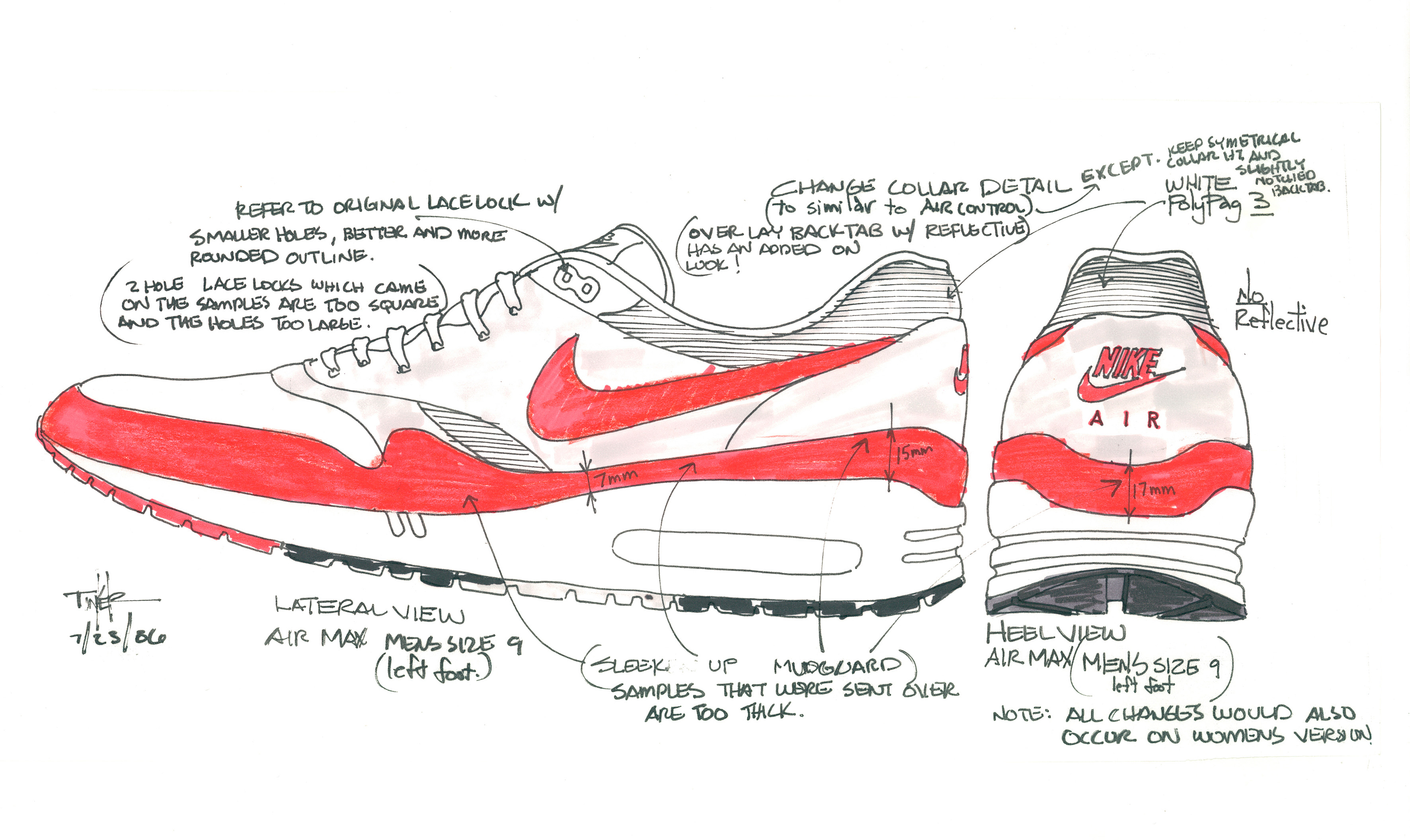 סקיצה של Air Max, טינקר הטפילד, 1986 © Nike