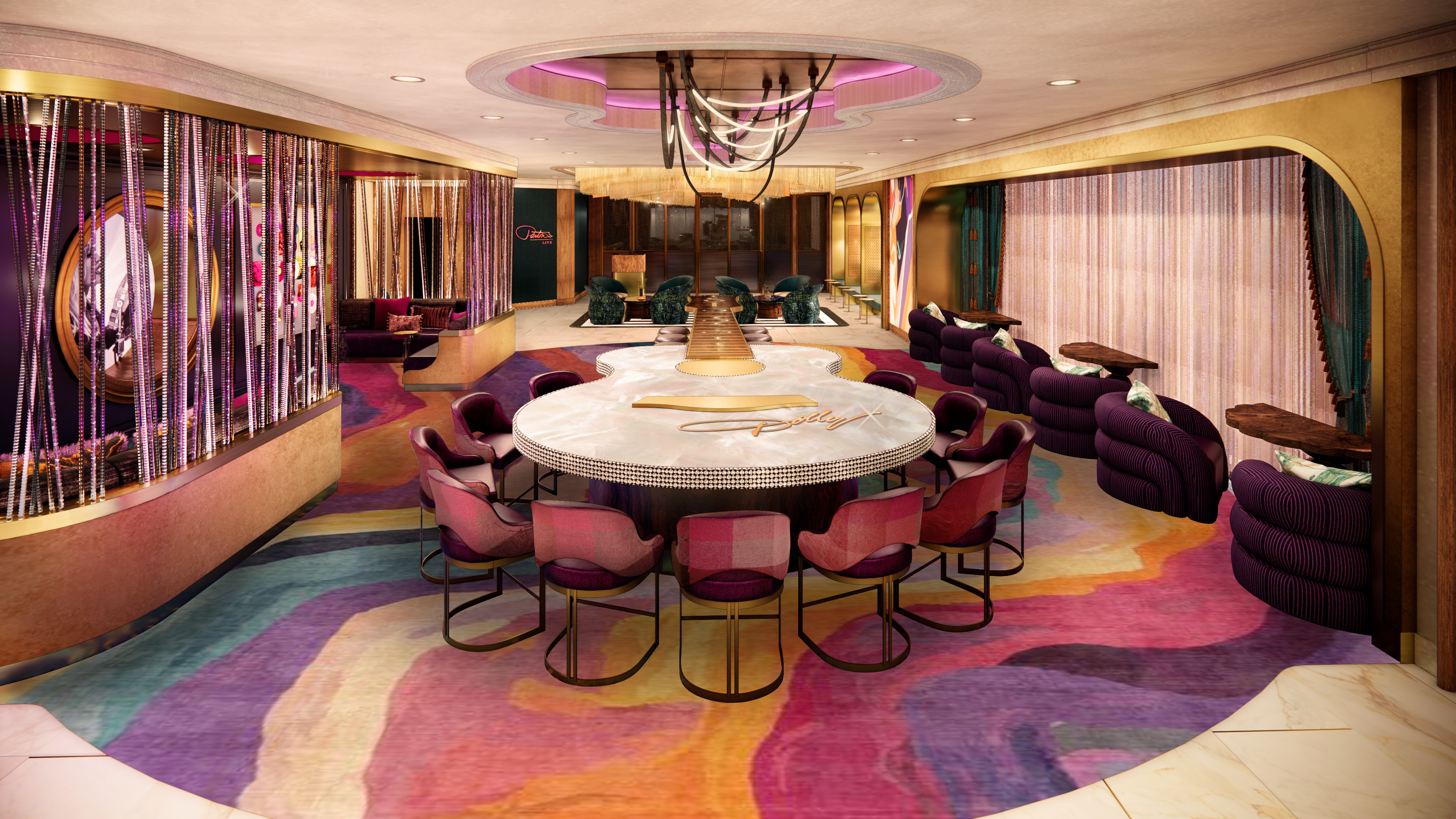 שולחן הגיטרה ב־Listening Lobby של מלון SongTeller. צילום: באדיבות SongTeller Hotel
