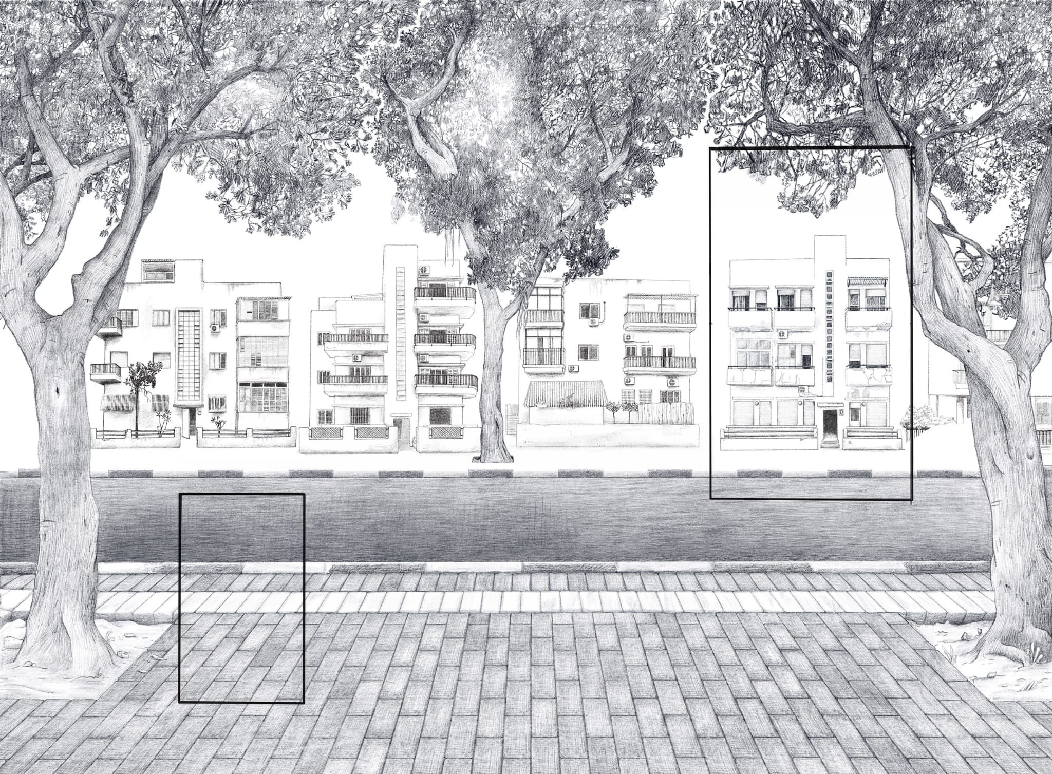 אמי ספרד, 2026. בית מספר 27, מיצב וידיאו  טפט, רישומים דיגיטליים ואנימציה
