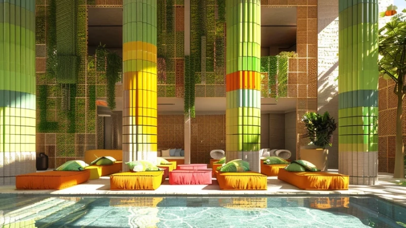 עיצוב חללים של בית מלון על ידי הבינה המלאכותית בהשראת המעצב שיגרו באן