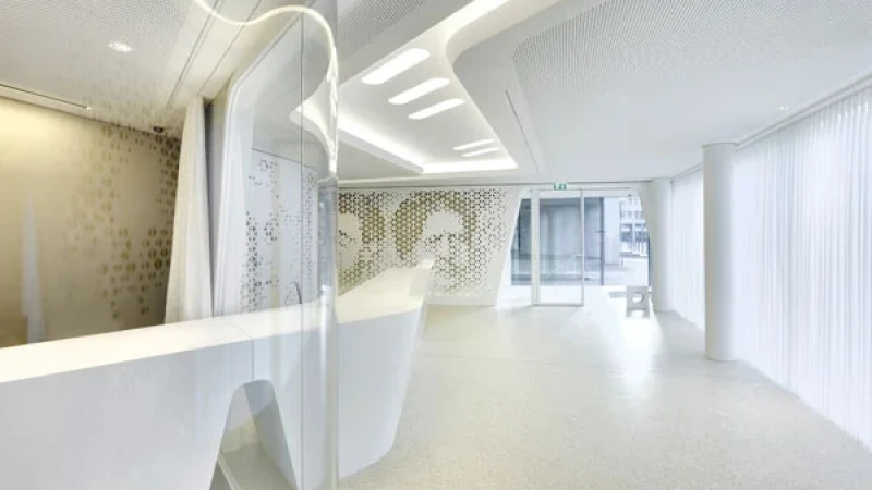 מוטיב מרכזי זורם ואמורפי בעיצוב בנק בשוויץ