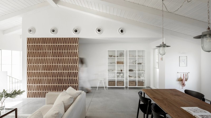 בית דו מפלסי ברמת אביב: פרנץ' שיק ותעשייתיות מול חורשה ירוקה