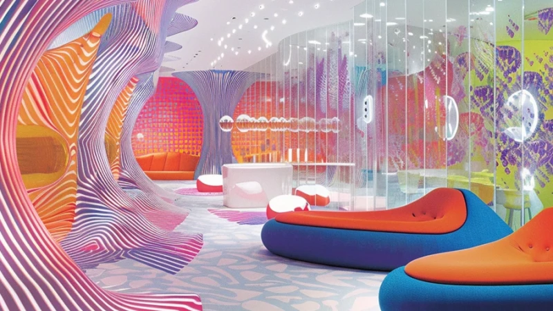 עיצוב חללים של בית מלון על ידי הבינה המלאכותית בהשראת המעצב קארים ראשיד