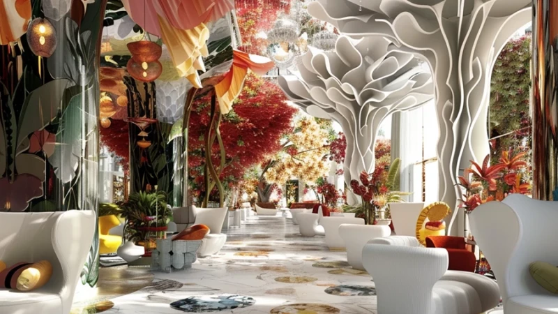עיצוב חללים של בית מלון על ידי הבינה המלאכותית בהשראת המעצב מרסל וונדרס